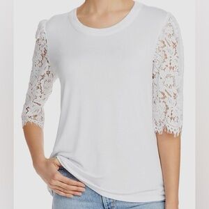 Kim & Cami White Boho Lace Puff Sleeve Tee Medium